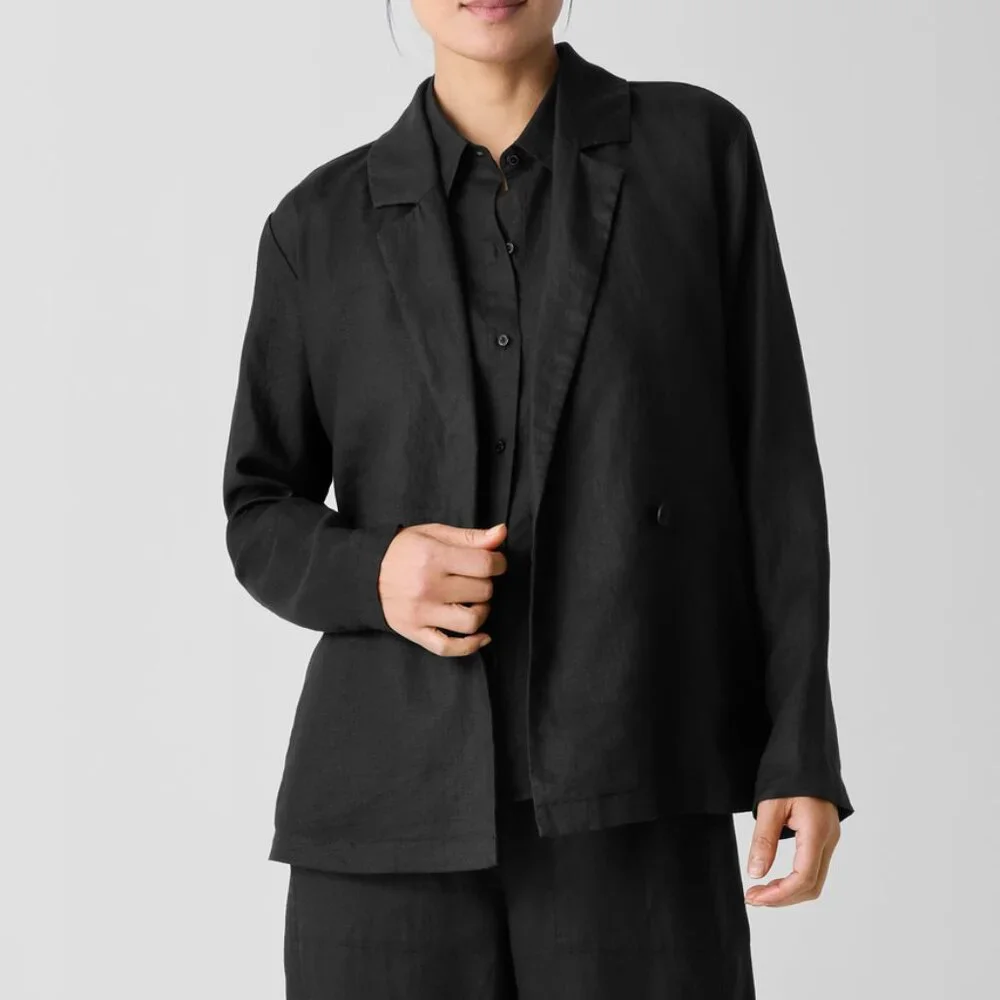 Eileen Fisher Organic Linen Double-Breasted Blazer  XS - Picture 2 of 8
